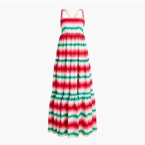 J. Crew Striped Watermelon Maxi Dress, Size M Medium, Pink, Green, Yellow
